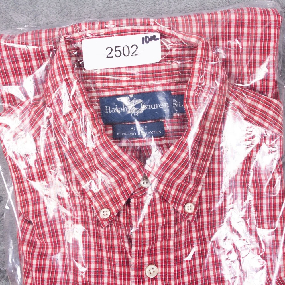 VTG Polo Ralph Lauren 90s Blake Two Ply Cotton Mens L Red White Plaid Shirt